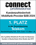 Testsiegel Connect Professional mit 1. Platz für Telekom bei Kundenzufriedenheit Mobilfunk-Provider B2B 2024