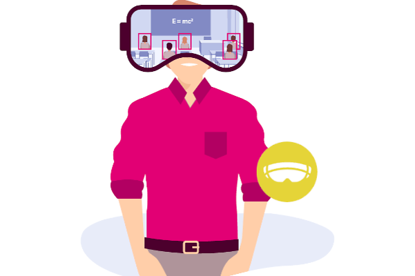 Person mit Virtual-Reality-Brille steht für interaktiven, digitalen Unterricht und modernes Lernen