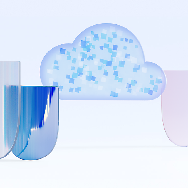 Abstrakte Cloud‑Grafik mit Schutzschilden als Symbol für sichere, souveräne Cloud‑Infrastruktur