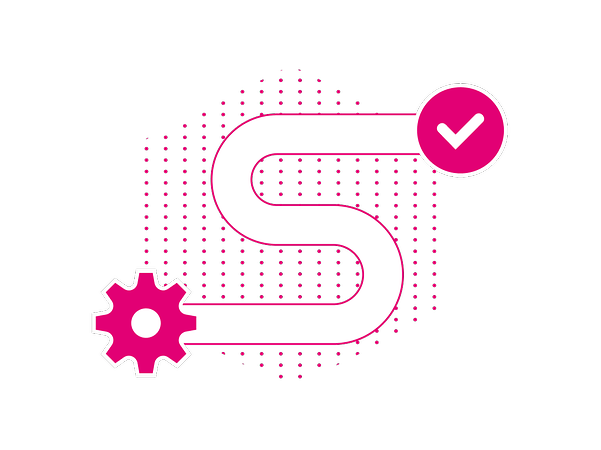 Abstrakte Grafik eines Prozesses mit Haken zur Darstellung der ISMS‑Implementierung nach ISO 27001