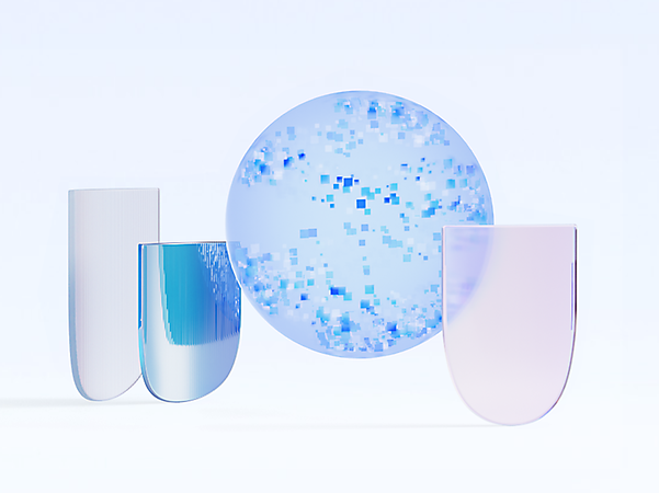 Abstract digital shapes featuring shields as a symbol of IT security and cyber resilience