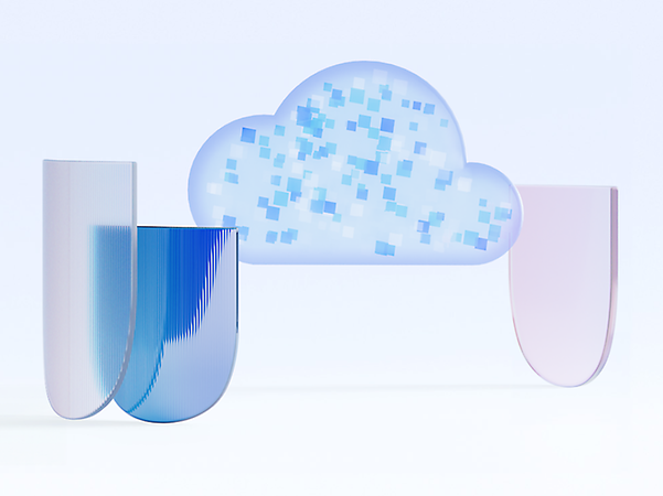 Abstract cloud graphic featuring shields as a symbol of a secure, robust cloud infrastructure