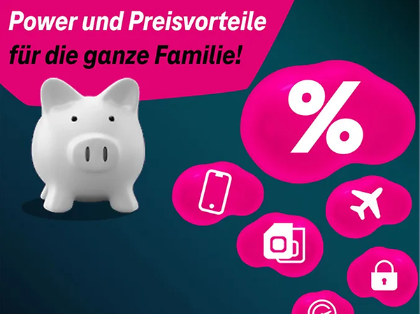 Sparschwein und Rabatt-Icons zu Preisvorteilen für die ganze Familie.