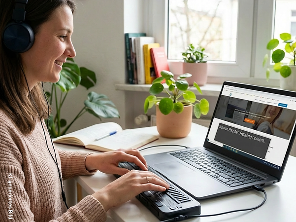 A person is working on a laptop at a desk, using a connected keyboard and a pointing device