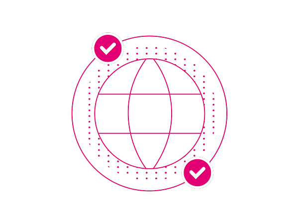 Icon featuring a globe and a quality mark to illustrate certification and audit preparation