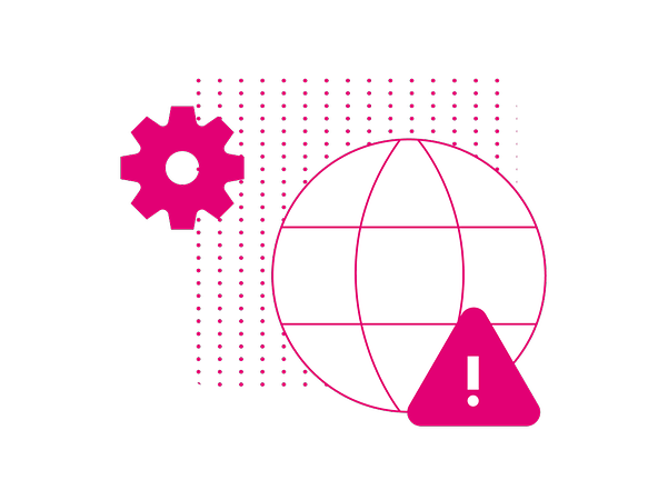 Graphic featuring a warning symbol and a globe illustrating the implementation of the NIS 2 Directive