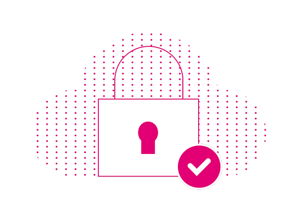 Icon depicting a lock with a tick, representing IT security and risk management