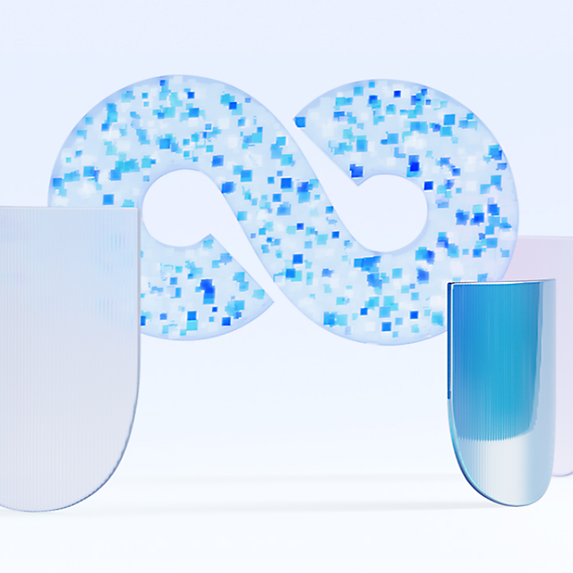 Abstract graphic on IT security featuring a digital infinity symbol and protective elements