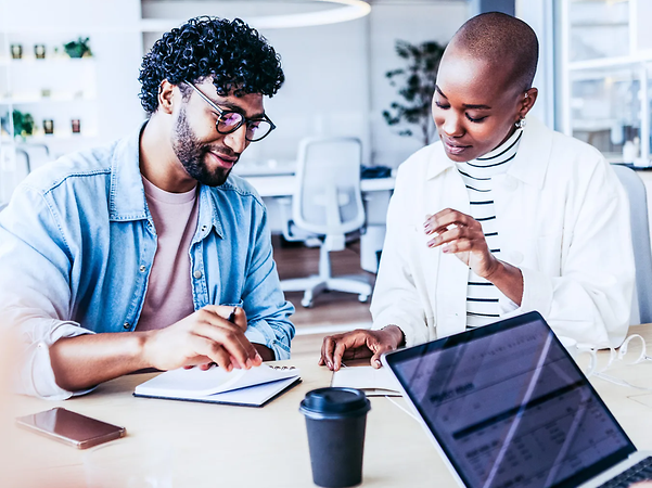 Two people in the office access digital information using location-based networking with EthernetConnect