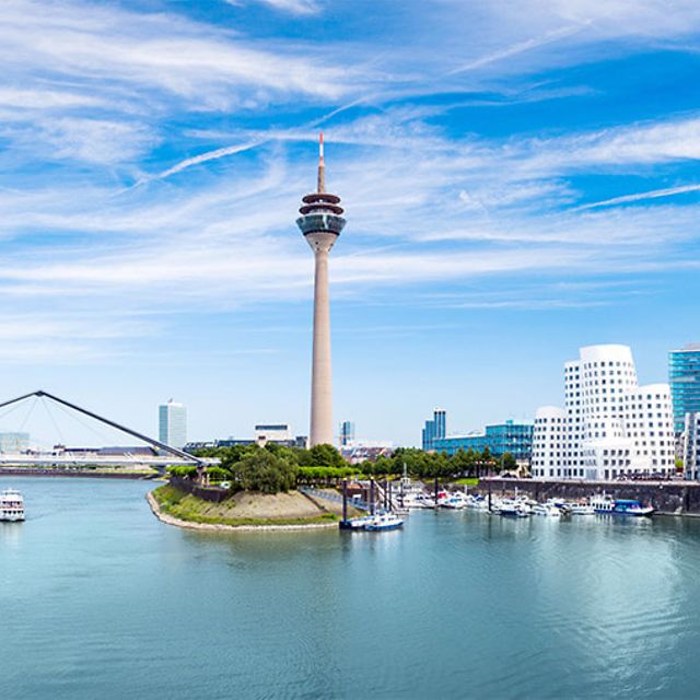 View of Düsseldorf’s Media Harbour, with its modern buildings
