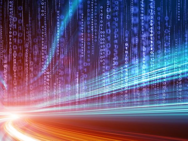 Abstrakte Grafik, die Datenströme in der digitalen Verwaltung darstellt